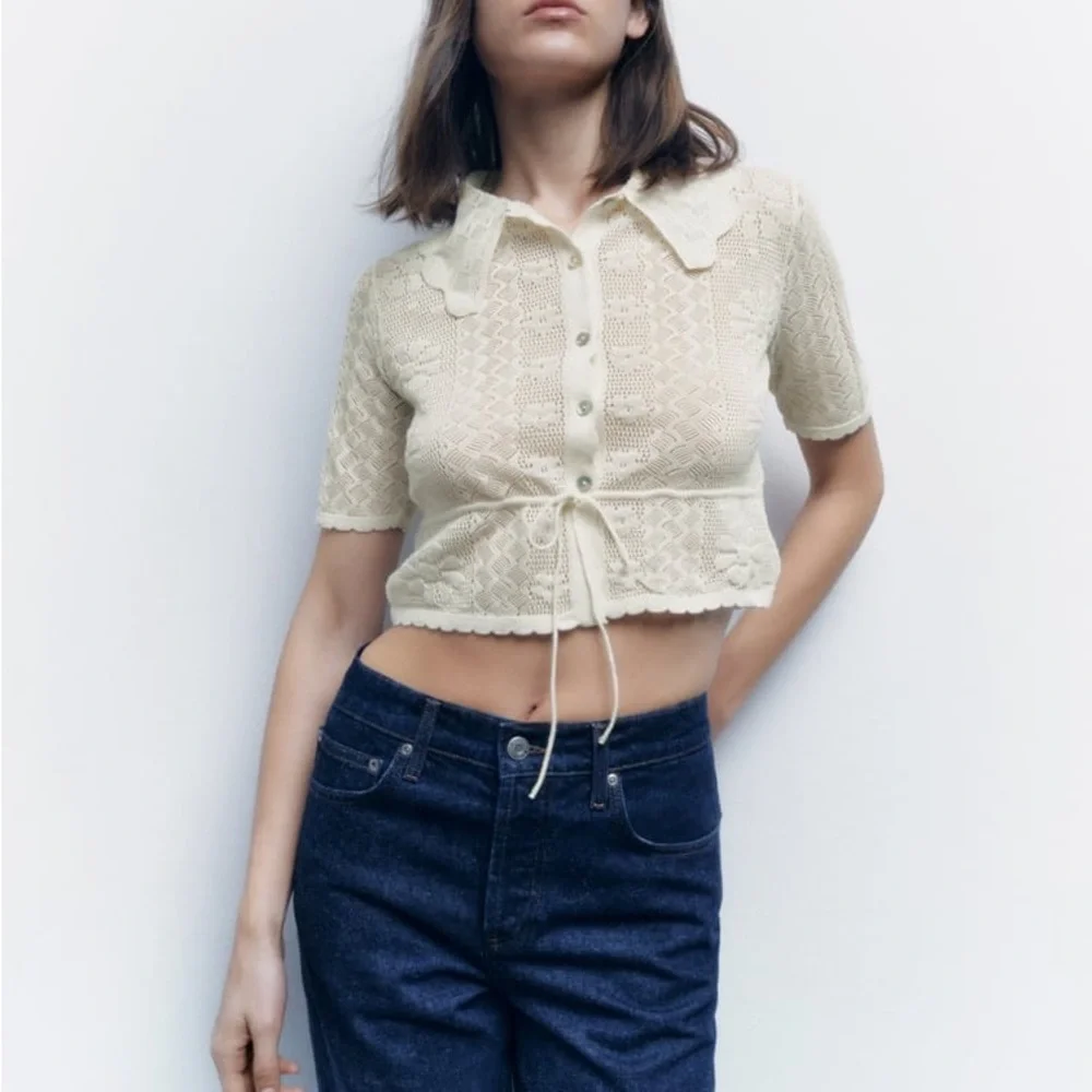 NWT ZARA CREAM CROCHET KNIT POINTELLE JACKET BLOUSE TOP Medium
